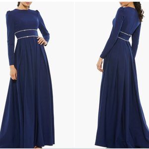 Mac Duggal Blue Long-sleeve Maxi Gown